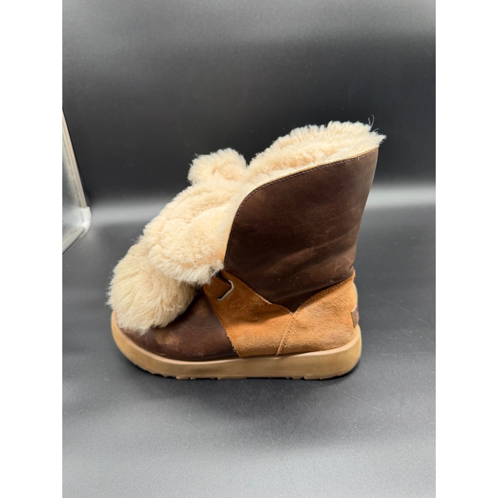 UGG Adirondack Boot III Fluff Waterproof Brown Leather Suede Pom Pom Womens 9